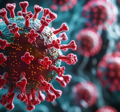 Rappresentazione microscopica di batteri; tutela legale per errori medici in infettivologia, ritardi diagnostici e terapie antibiotiche inadeguate.