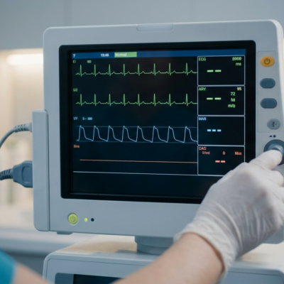 Monitor ospedaliero con tracciato elettrocardiogramma ECG; assistenza legale per diagnosi errata di infarto o ritardo nel trattamento cardiologico.